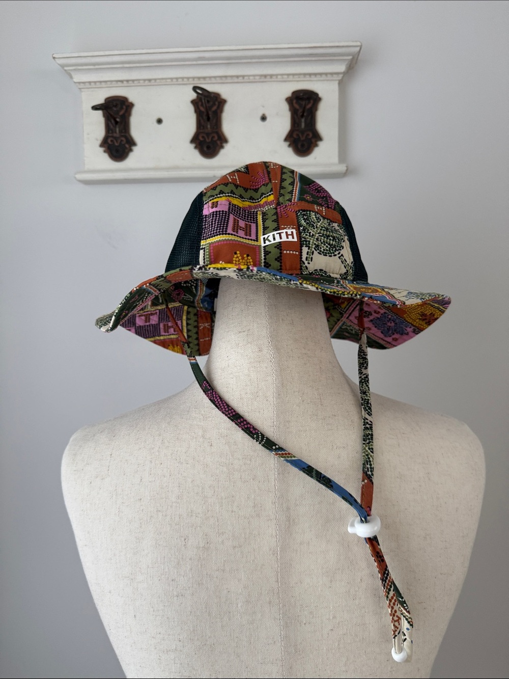 Kith Kids Patchwork Multicolor Bucket Hat with Chin Strap Bandana